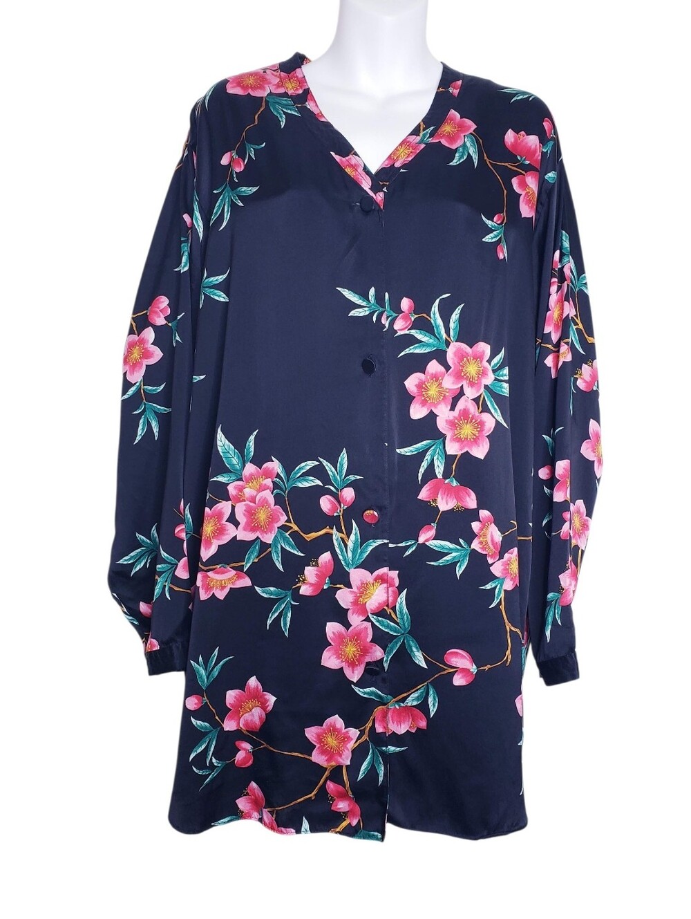 Victoria's Secret Vintage Gold Label Silk Floral Sleep Shirt Women's Size Large
